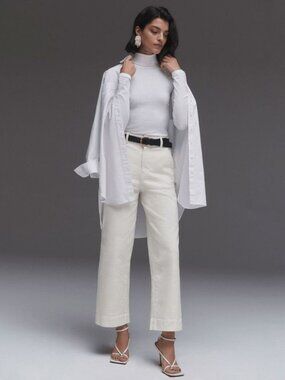 NWOT Everlane Womens Bone White The Wide Leg Crop Pant Size 10